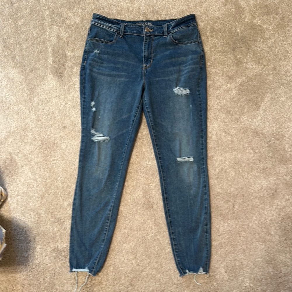 Maurice’s high-rise, distressed, stretch Jean, size L Reg